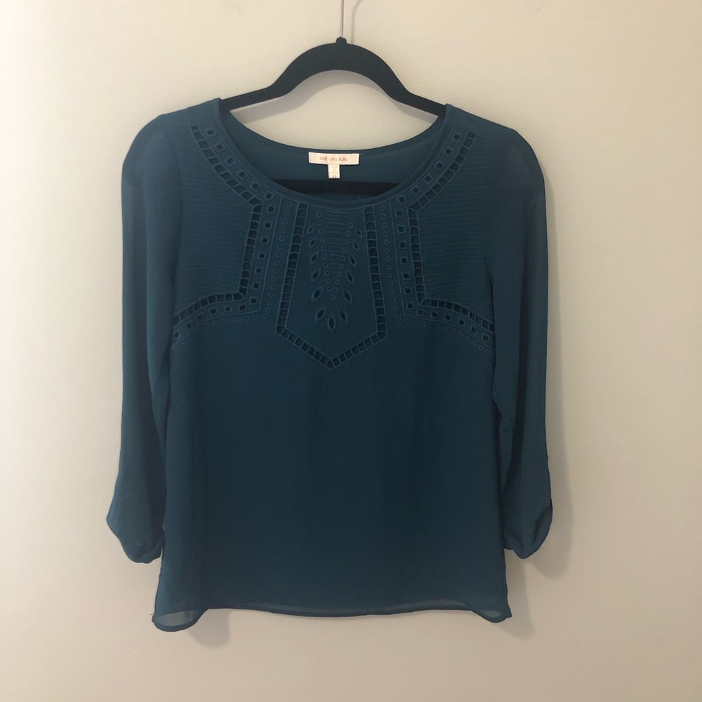 Skies are Blue turquoise peasant top